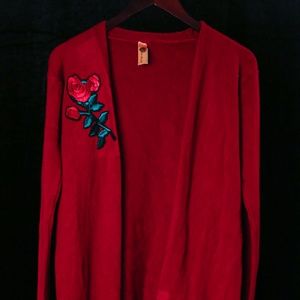 Red Embroidered Rose Sweater